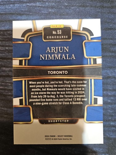 2024 Panini Select - Concourse Arjun Nimmala #53 (RC) - Picture 2 of 2