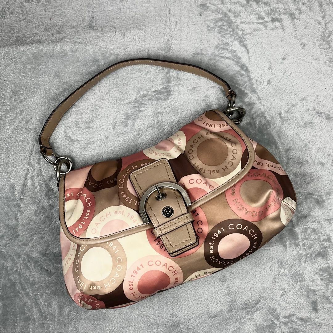 Coach Soho Shoulder Bag F18420 Nylon Multicolor Pink beige Casual