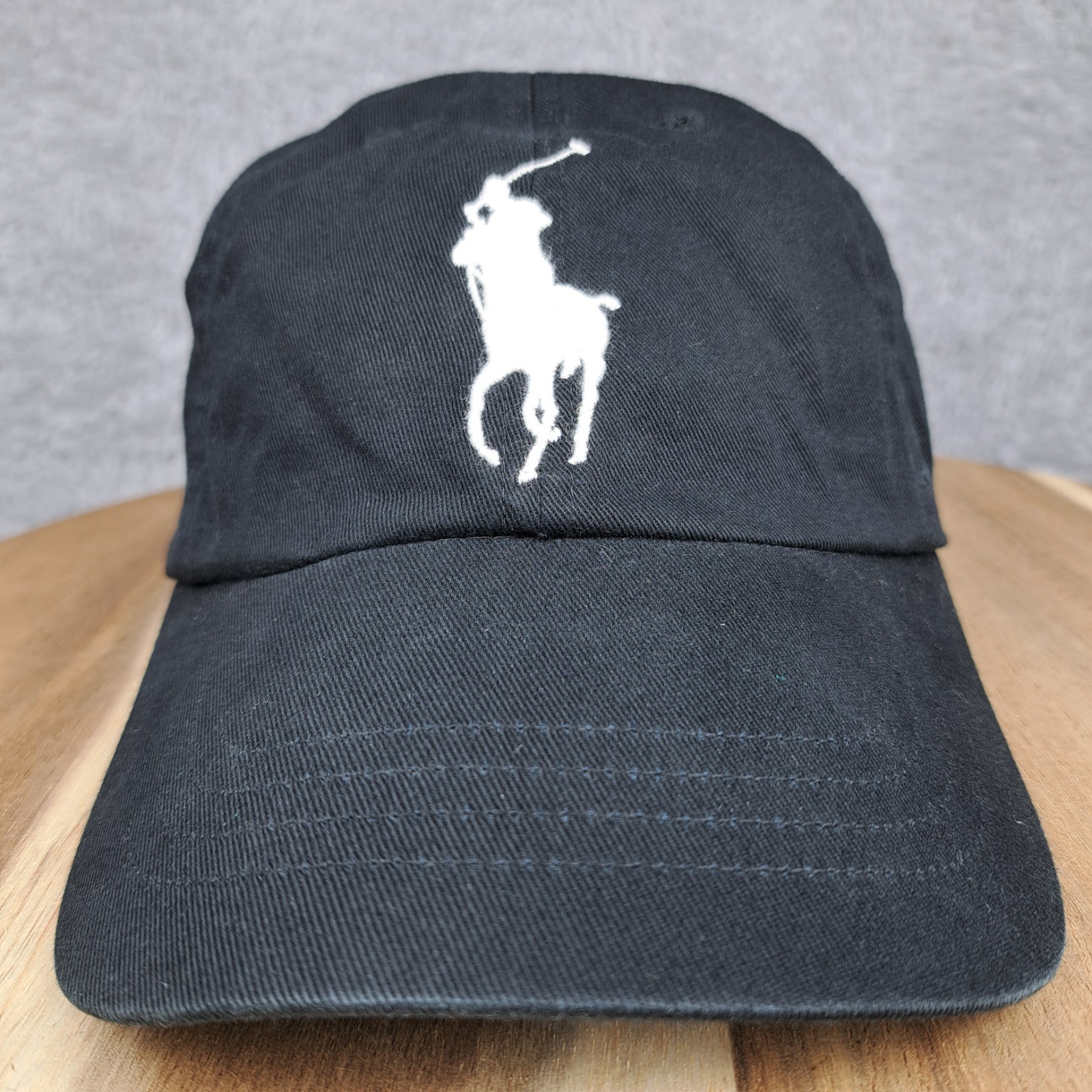 Cappello Polo Ralph Lauren berretto pelle fibbia schiena nero grande pony bianco cavallo #3 uomo