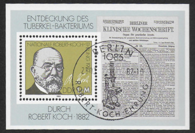 East Germany GDR 1982. Michel 2685, Robert Koch, sheet with cancellation FDC