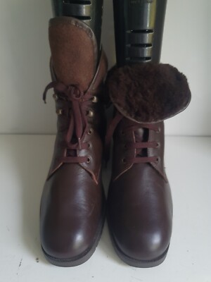 SCHOLL DESIGNER UK EU 37 WOMENS DARK BROWN LEATHER FUR FLAT ANKLE BOOTS  UK