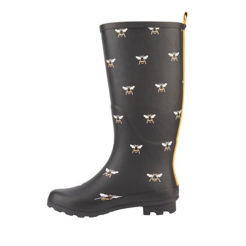LADIES GIRLS WIDE CALF FITTING FASHION WELLINGTON BOOTS BLACK NAVY - Picture 26 of 27
