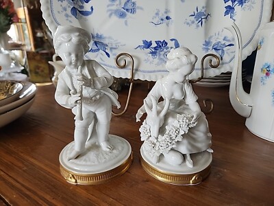 PAIR german UNTERWEISSBACH marked bisque porcelain boy girl figurine