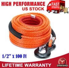 1/2"x100ft 32000lbs Synthetic Winch Line Rope Cable Recovery Kit For SUV UTV