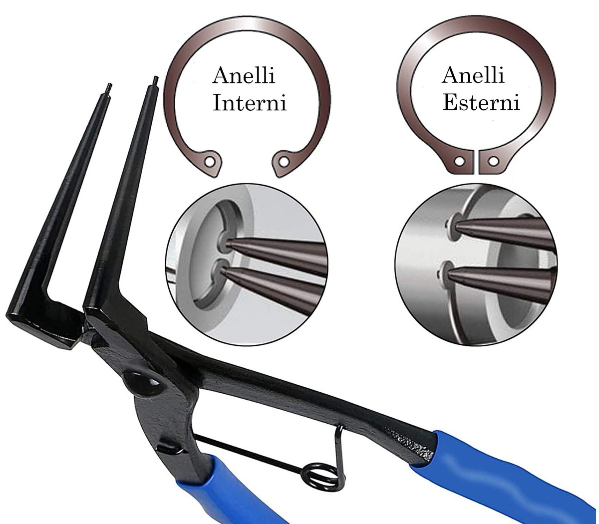Set 4 Pinze Seeger Dritte E Curve – Acciaio Carbonio Con Maniglie Antiscivolo, Per Anelli Di Sicurezza Interni Ed Esterni, Custodia Portatile