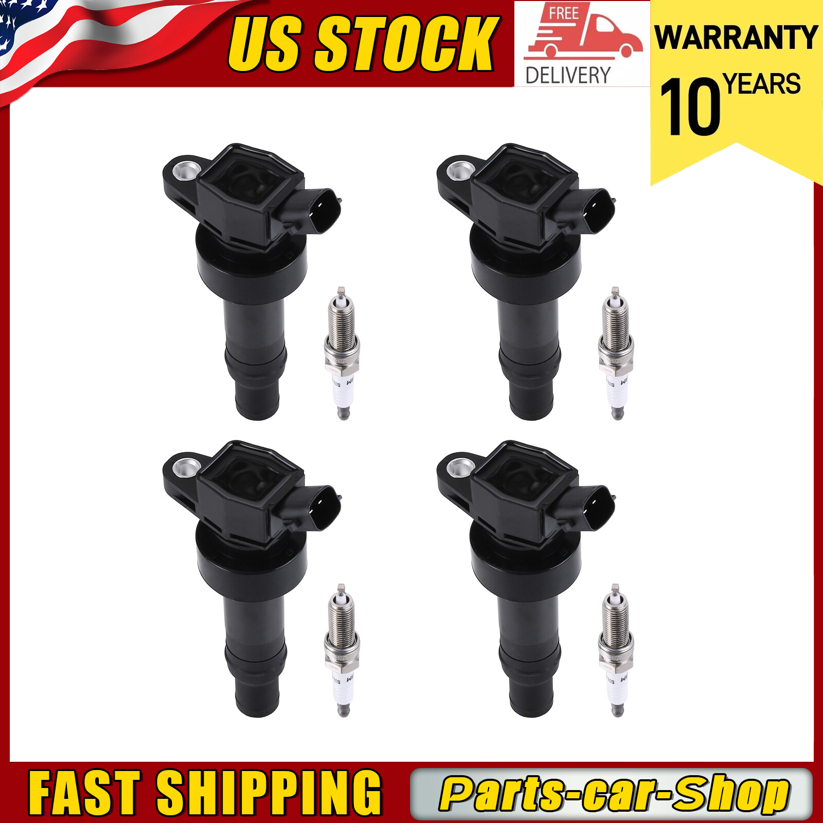 4X IGNITION COIL & SPARK PLUG UF652 FOR KIA RIO SOUL HYUNDAI ACCENT VELOSTER