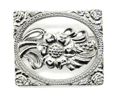 Antique Style 925 Sterling Silver Fancy Floral Brooch Pin