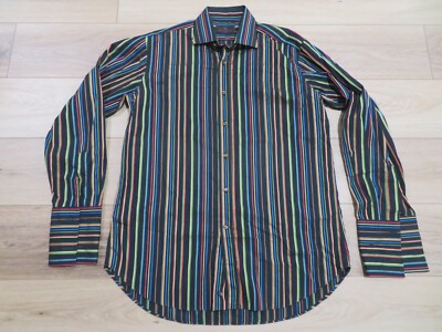 Etro Shirt Mens 42 Large Striped Button Down Colorful French Cuff Italy