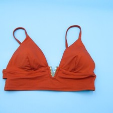 Victorias Secret Large Brown Metal V Logo Padded Wide Line Bikini Top Swim New
