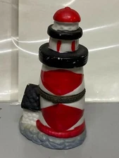 Vintage K's Collection Lighthouse Trinket pill Jewelry Collectible Gift 5" Red