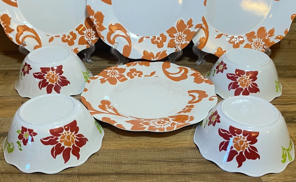 8 PC - BETTER HOMES & GARDENS MELAMINE PLATES & BOWLS FLORAL CITRUS BLOSSOM - Image 3 of 3