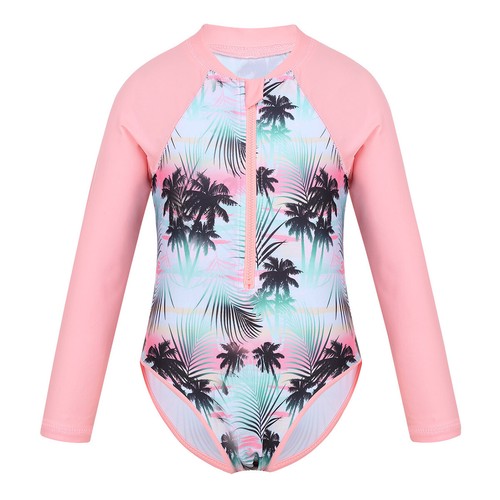 Kid Girls Rash Guard Zip Long Sleeve Swimsuit UV UPF 50+ Sun Protective Sunsuit - Picture 4 of 68
