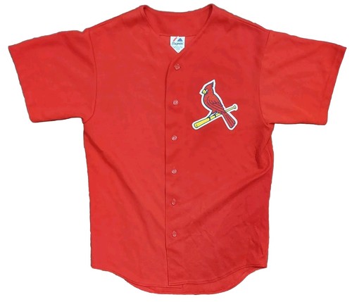 Vintage St. Louis Cardinals Jersey Red Bird And Bat Button Up Majestic Medium - Picture 2 of 5