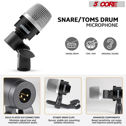 5Core Drum Microphone 7 Piece Drummer Mic Kit Professional Instrument Mics Set - Picture 8 of 85