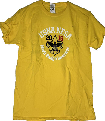 BSA Yellow Short Sleeve USNA NESA Merit Badge Jamboree T-shirt Size Med. TS-132