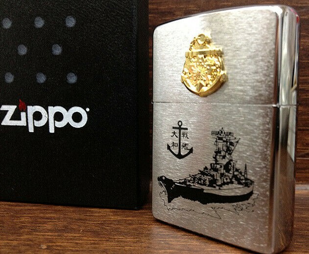 Zippo メジャー Zippo Oil Lighter Japanese Navy Battleship Yamato Silver Gold Moth