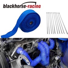 Blue 2 X 50ft 15m Exhaust Header Fiberglass Heat Wrap Tape W10 Steel Ties Blue 2 X 50ft 15m Exhaust Header Fiberglass Heat Wrap Tape W10 Steel Ties