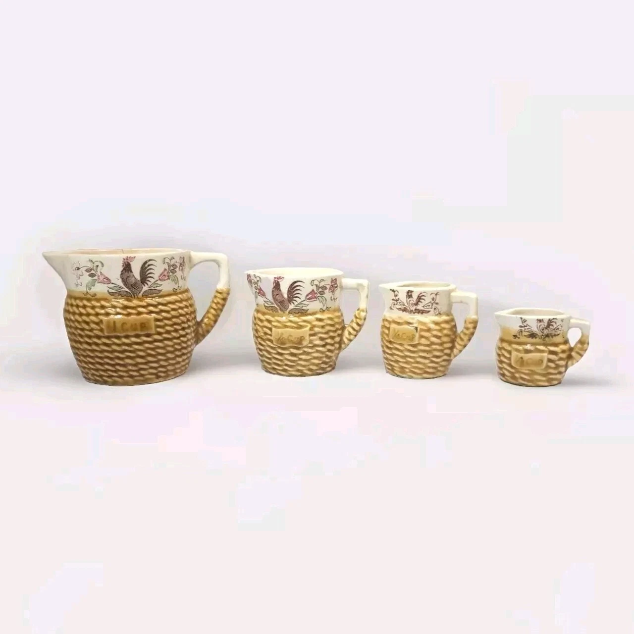 Measuring Ceramic Cups RChicken Basket Chicken Set Farmhouse Primitive Vtg 50s