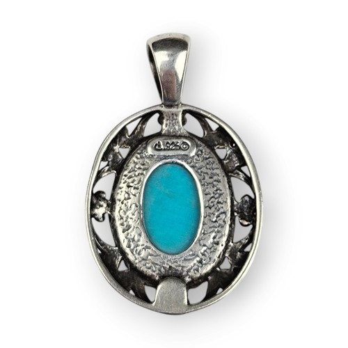 Relios Turquoise Sterling Pendant Floral Scroll Oval Carolyn Pollack 925 Silver - Picture 4 of 12