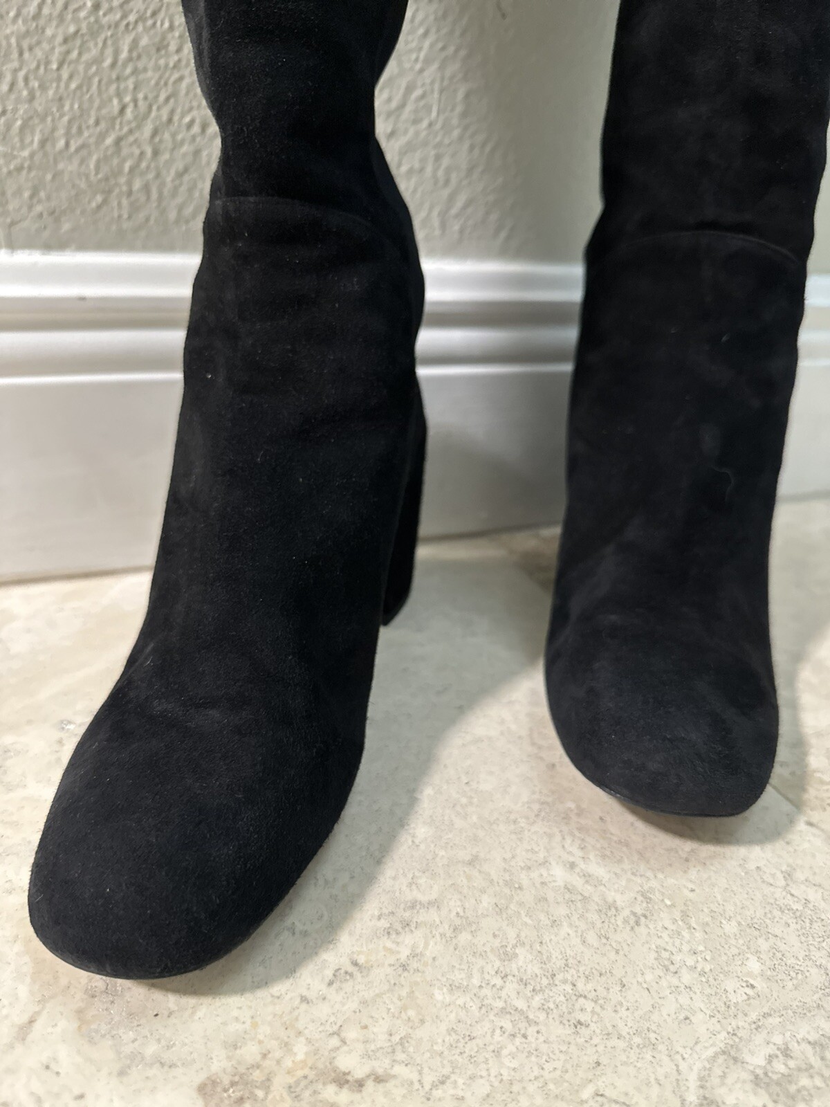 Stuart Weitzman Black Suede & Microstretch  Over The Knee Boots 8.5 Block Heel