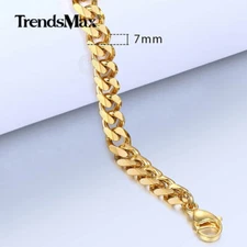 7mm 7-11" Gold Plated Curb Link Anklet Bracelet Mens Womens Chain Jewelry Gift