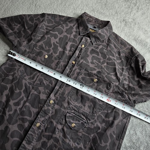 10 Deep Black Mallard Camo Chambray Forearm Mens S Long Sleeve Shirt Brown - Picture 13 of 20