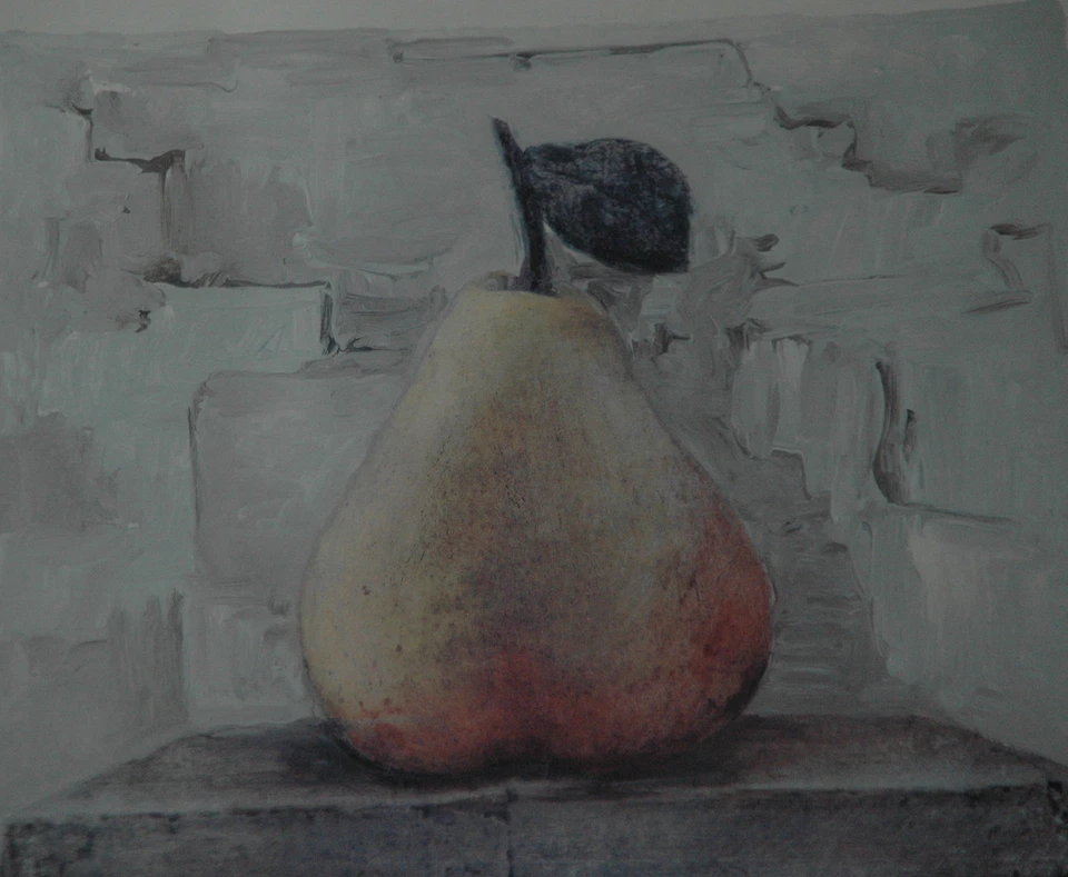 Print Blushing Pear By C.W.OLSON Fruit 13.5 " x13.5" Singned Art Print Framed  - Image 2 of 4