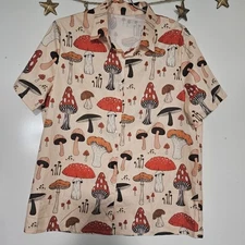 Unisex Mushroom Small Camp Shirt Psychedelic Hippie Artsy Bohemian Grunge Retro