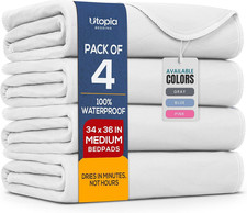 4 Pack Waterproof Reusable Heavy Absorbency Incontinence Bed Pads 34"X36"