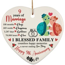 Happy 9th Anniversary Heart Ornament Turtle Love 9 Year Marriage Christmas Gift