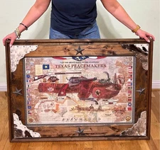 Texas Peacemakers Framed Wall Art 45” X 32.5” Rustic Western Cowhide 