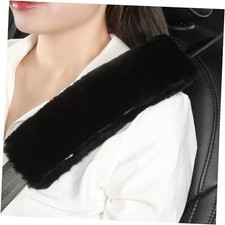 Pack Fluffy Fuzzy Genuine Sheepskin Car Seat Belt Cover Pad, Seatbelt 2 Black