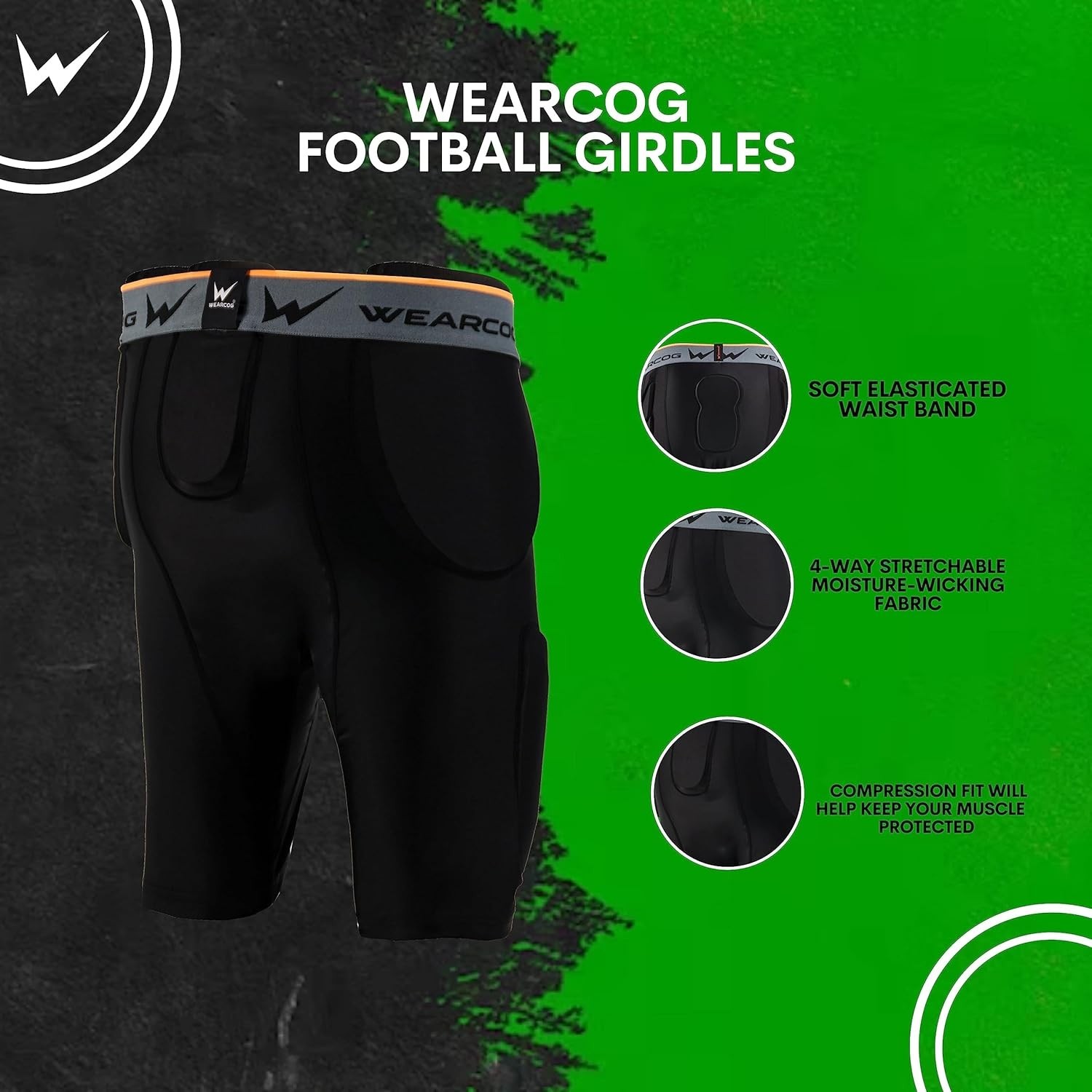 Wearcog 2XL Adult Football Padded Girdle w/ Hip, Tail, Thigh Pads & Cup Pocket