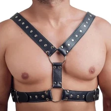Mens Body Chest Harness Belt, Adjustable PU Leather Gothic Punk Rivet Body Ch...