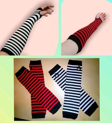 2 Paar lange gestreifte Halbfingerhandschuhe Punk