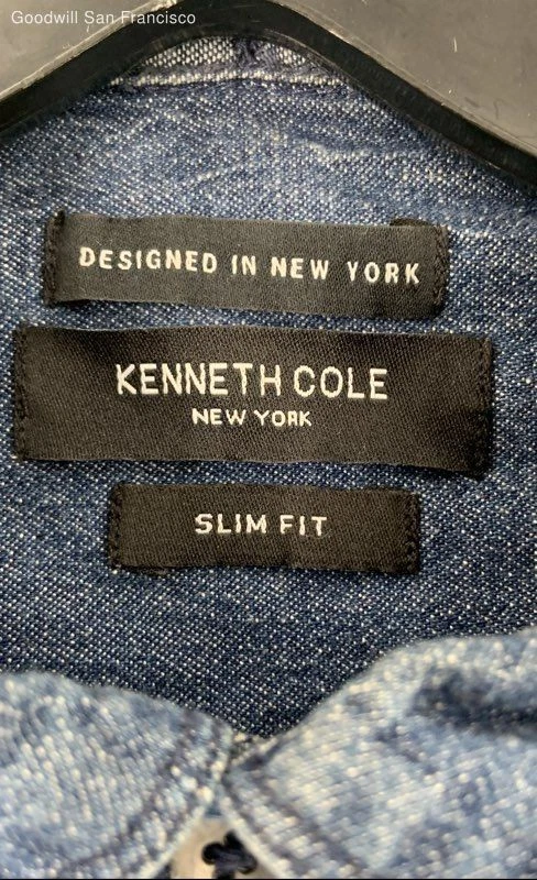 Kenneth Cole Slim Fit Size M Men Cotton Blend Denim Blue Basic Jacket - Image 3 of 4
