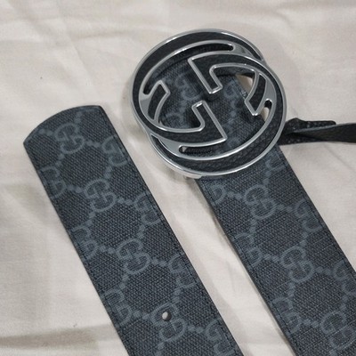 Reversible Gucci Monogram Belt Black Silver GG Belt Buckle 34-36 IT 100CM