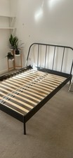 IKEA Kopardal Grey Metal Frame Double Bed with Slats