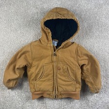 Carhartt Kids 3T Brown Duck Canvas Quilted Lined Hooded Active Jacket RN13706