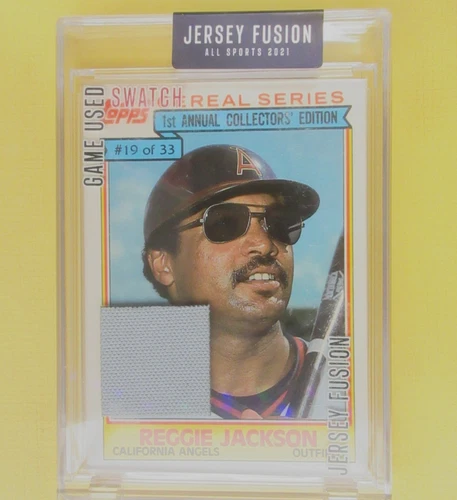 REGGIE JACKSON 2021 Jersey Fusion Game Used Swatch #JF-RJ80  Yankees  (Angels)