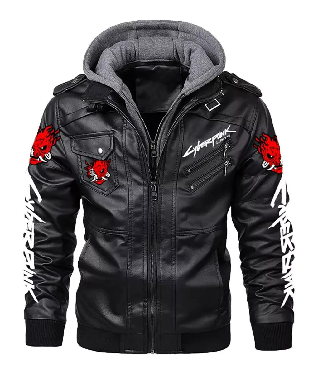 Men's Cyberpunk 2077 V's Samurai Real Leather Biker Black Bomber