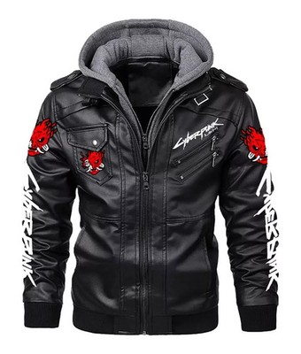 Men's Cyberpunk 2077 V's Samurai Real Leather Biker Black Bomber