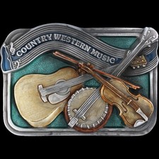 Country Western Music Guitar Banjo Fiddle Player Band Vintage Belt Buckle