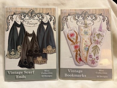 2 Anita Goodesign VINTAGE MINI COLLECTION Embroidery CDs Scarf Ends & Bookmarks