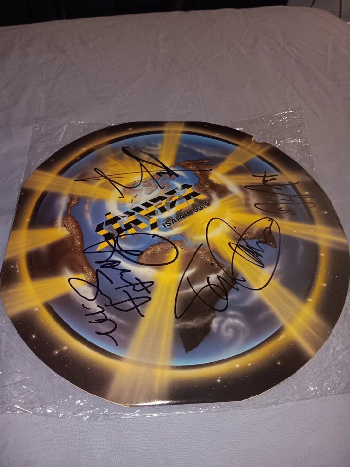 Stryper ‎– The Yellow And Black Attack ( Enigma Blue Vinyl  Round Cover ) SIGNED - Image 2 of 4