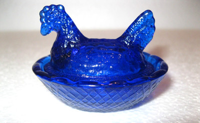 Get a DOZEN for one Price. NEW 2 1/2'' Mini HEN on NEST, COBALT BLUE GLASS.