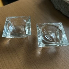 Set Of 2 Vintage Duncan Miller Polished Crystal Square Salt Cellars 1920s - MCM