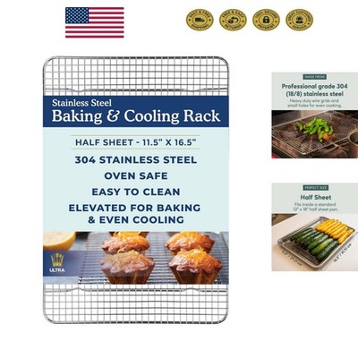 Heavy-Duty Stainless Steel Cooling Rack 11.5'' x 16.5'' - Oven-Safe & Durable