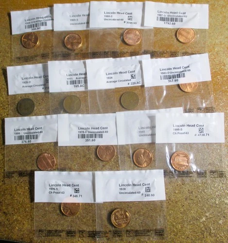 Lot 14 LITTLETON Sealed Wheat Lincoln 1c Cents Proof * 1938 Uncirculated Penny