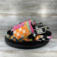 UGG Women  s Fluff Yeah Slide Check Checkerboard Plush Slippers Sandals Size 8